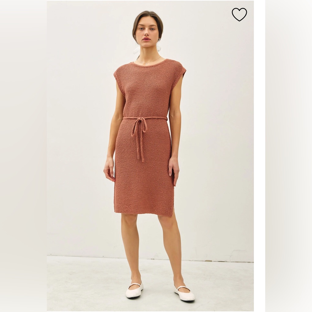 Nwt Versona Waffle Knit Sash Tie Short Sleeve Dress Sz S/M
